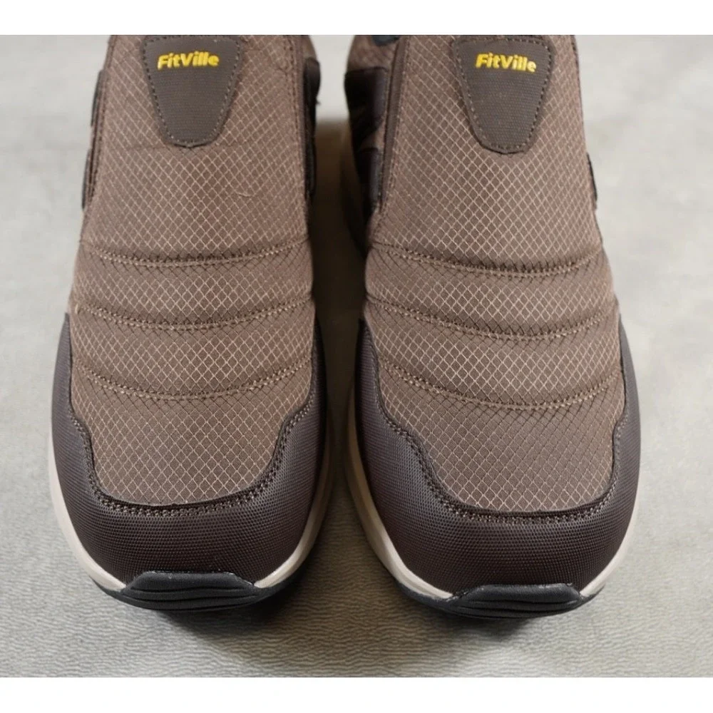 NEW FitVille‎ Mens Slip on Walking Shoes sz 13EW Casual Loafers Brown Slip-On